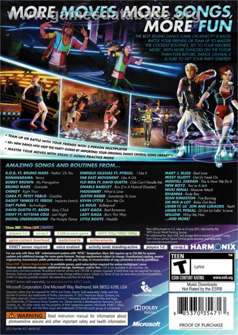 Dance Central 2 - Microsoft Xbox 360 - Artwork - Box Back